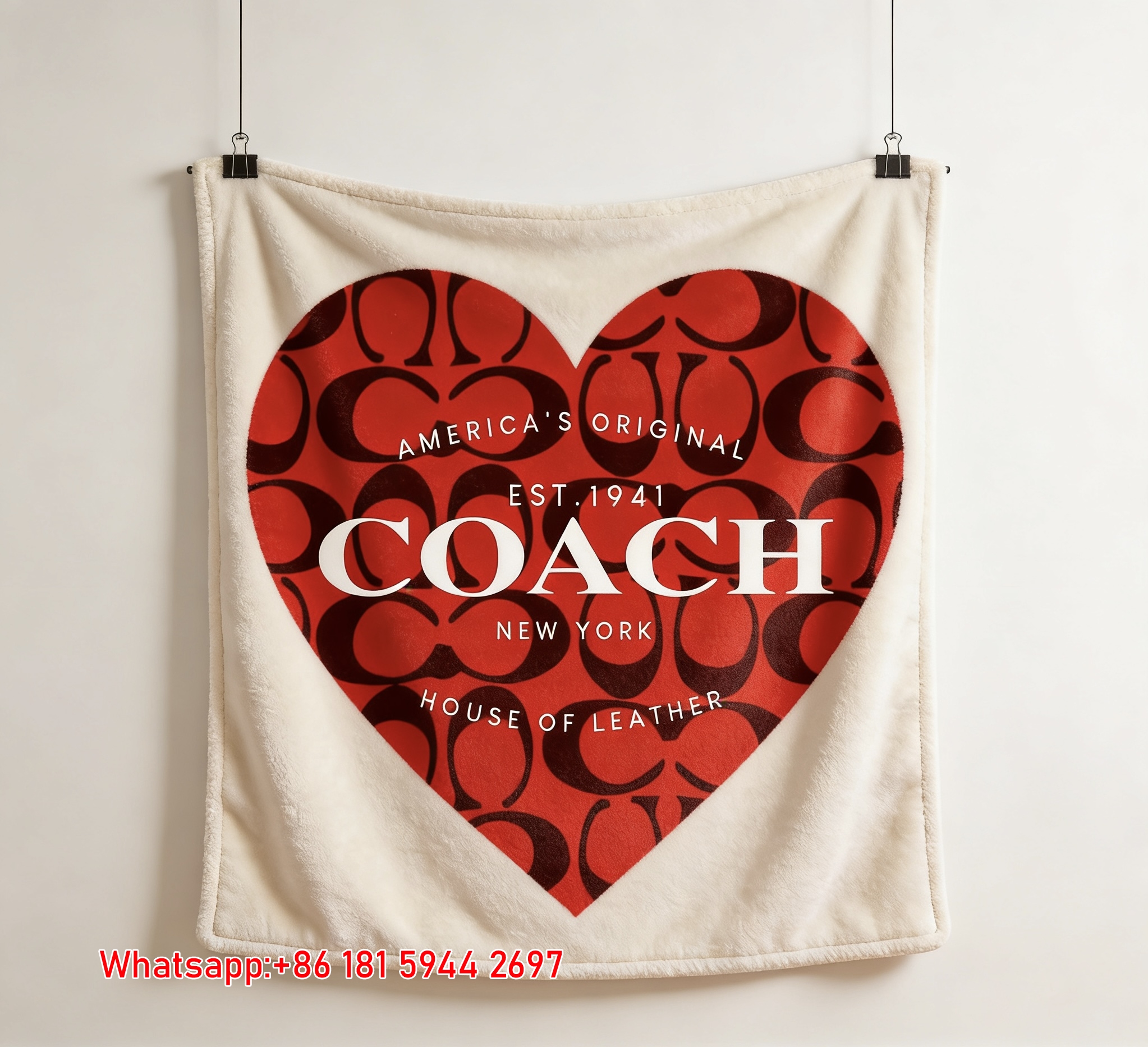 Coach Red Heart Monogram Flannel Throw Blanket C022